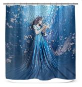 Sunrise Serenity Shower Curtain with a serene sunrise design.